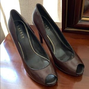 Dark Brown Ralph Lauren peep toe heels. 9m